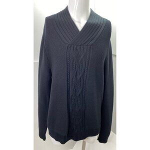 Calvin Klein Fisherman Cable Knit Sweater Men XL Chunky V Neck Black Pullover